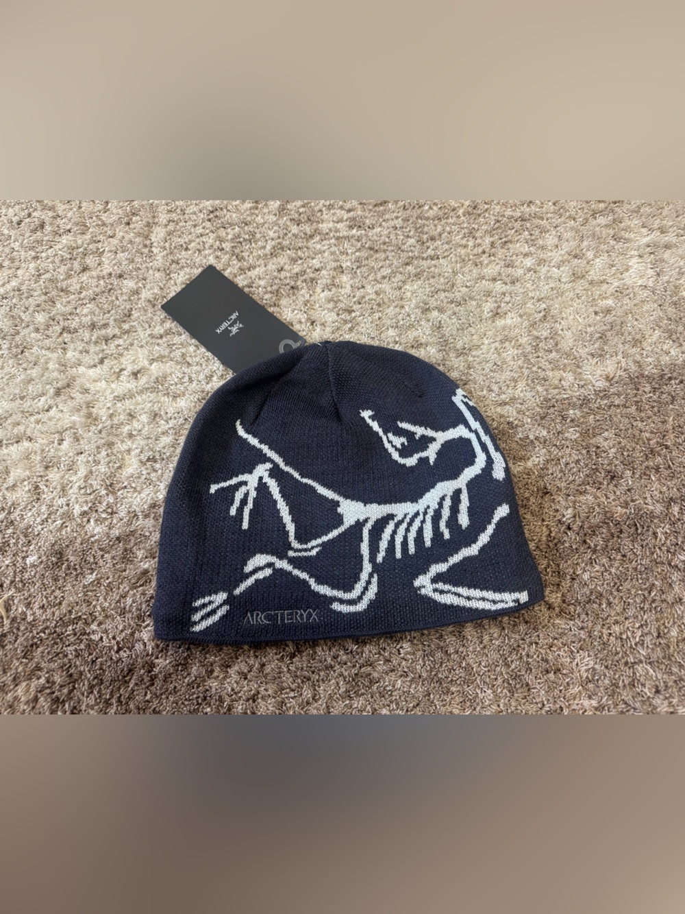 Arc'teryx Black Beanie with Light Gray Skeleton Logo - Picture 2 of 5